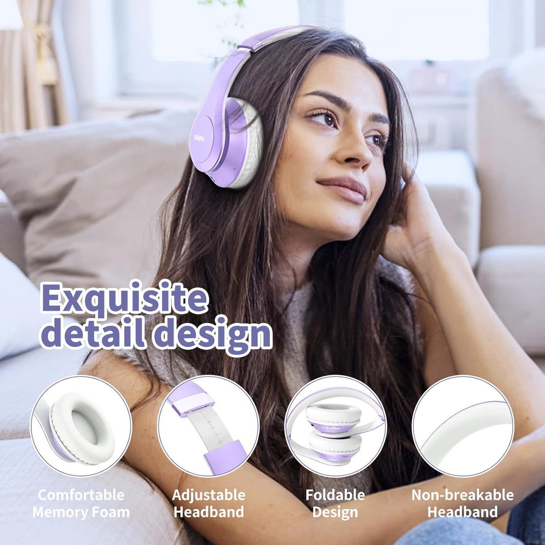 Uliptz Kabellose Bluetooth-Kopfhörer, 65 Stunden Spielzeit, 6 EQ-Soundmodi, HiFi-Stereo-Over-Ear-Kop
