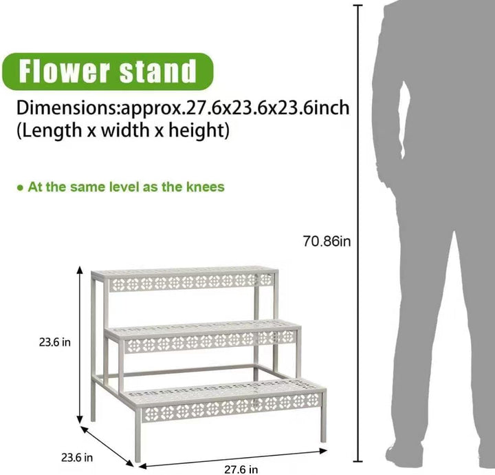 Blumenständer, Pflanzenregal aus Metall, 3 Stufen Pflanzenständer, Blumentreppe mit Grosser Kapazitä