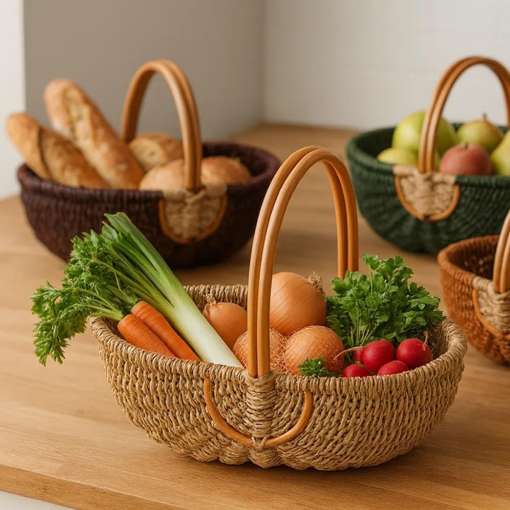 Henkelkorb gross oval Seegras grün natur geflochten Rattan Griff 50x34cm