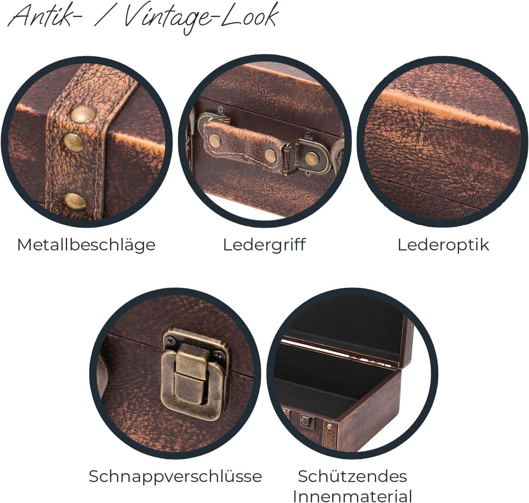 HMF VKO103 Vintage Koffer aus Holz | 38 x 26 x 13 cm | Gross | Deko Klassik 38 cm Klassik, 38 cm Kla