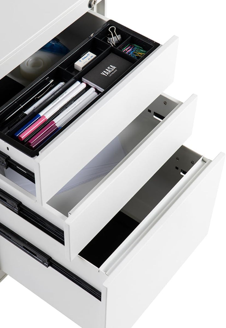 Yaasa File Cabinet Edged Standard Weiss - Rollcontainer aus Stahl, Aktenschrank mit 3 verschliessbar