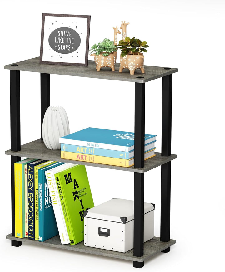 Furinno Compact Regalständer mit 3 Ablageflächen, holz, Französische Eiche Grau/Schwarz, 28.96 x 28.