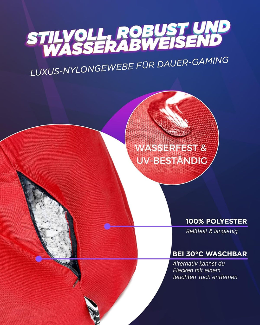 PATCH HOME Gamer Sessel mit Reissverschluss Lounge Kissen Sitzsack Sitzkissen Bean Bag In & Outdoor
