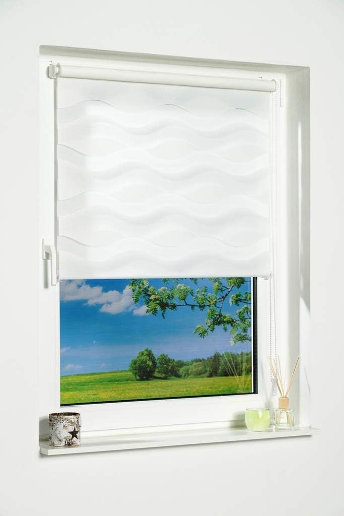 K-Home Klemmfix Doppelrollo Welle ohne Bohren - Weiss 110 cm x 200 cm (B x L) B110 x H200 cm Weiss,