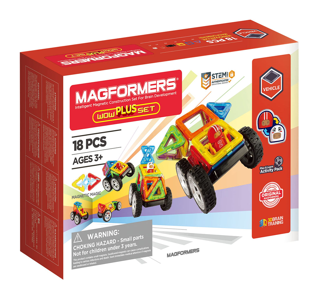 MAGFORMERS Wow Plus Set-magnetische Bausteine 18 TeileMagnetspielzeug-Magneten Fuer KinderMagnetbaus