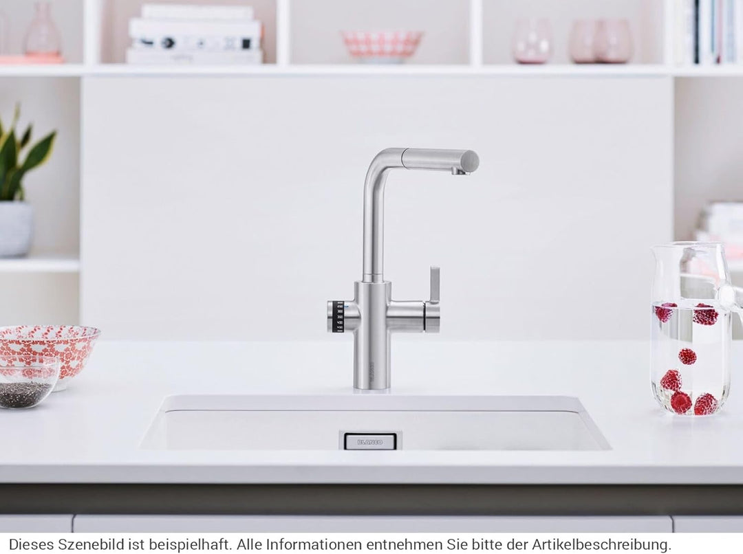 Blanco 525212 EVOL-S Volume Küchenarmatur mit Messbecherfunktion, 230 V, Chrom Hochdruck Hebel links