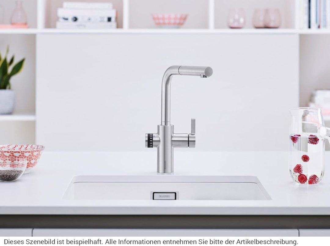 Blanco 525213 EVOL-S Volume Küchenarmatur mit Messbecherfunktion, 230 V, Edelstahl Finish UltraResis