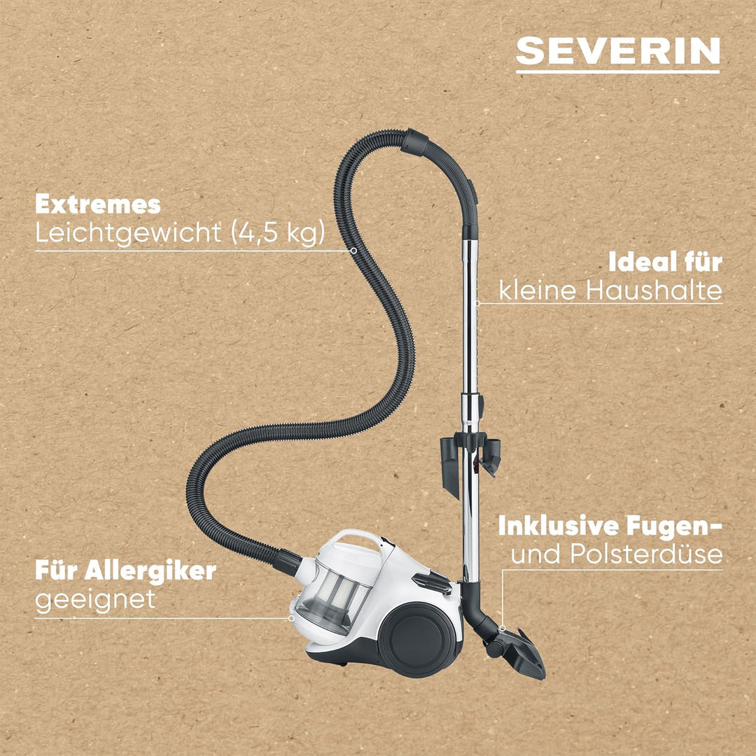 SEVERIN Beutelloser Zyklon-Staubsauger, Bodenstaubsauger für Allergiker, Staubsauger ohne Beutel mit