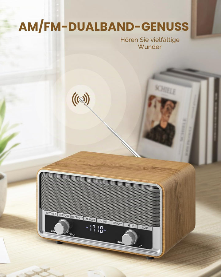 Retro-AM-FM-Radio zum Einstecken an die Wand, digitales Uhr-Radio für Schlafzimmer, mit LCD-Display,