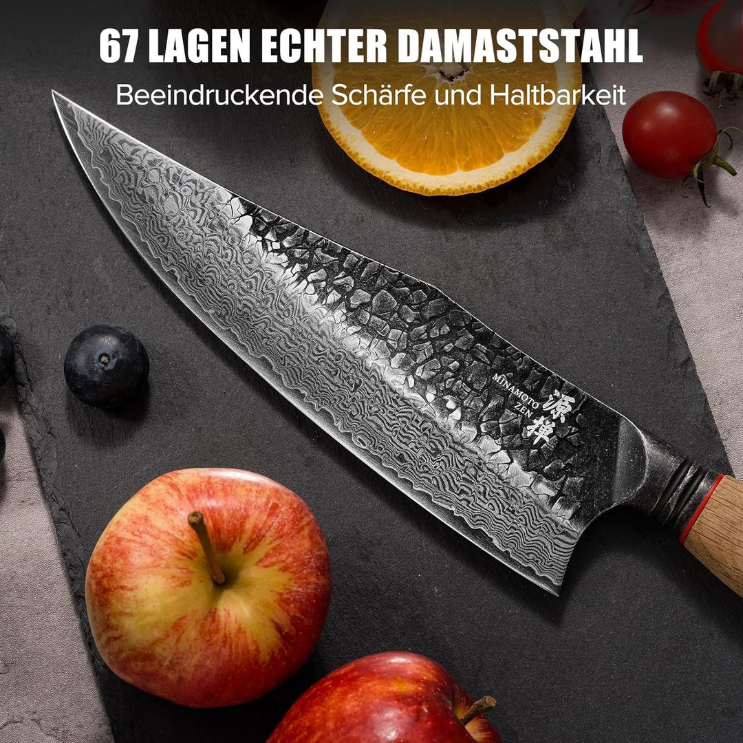 OKAMI Damastmesser Chefmesser 21,9 cm – Handgeschmiedetes japanisches Küchenmesser aus echtem Damast