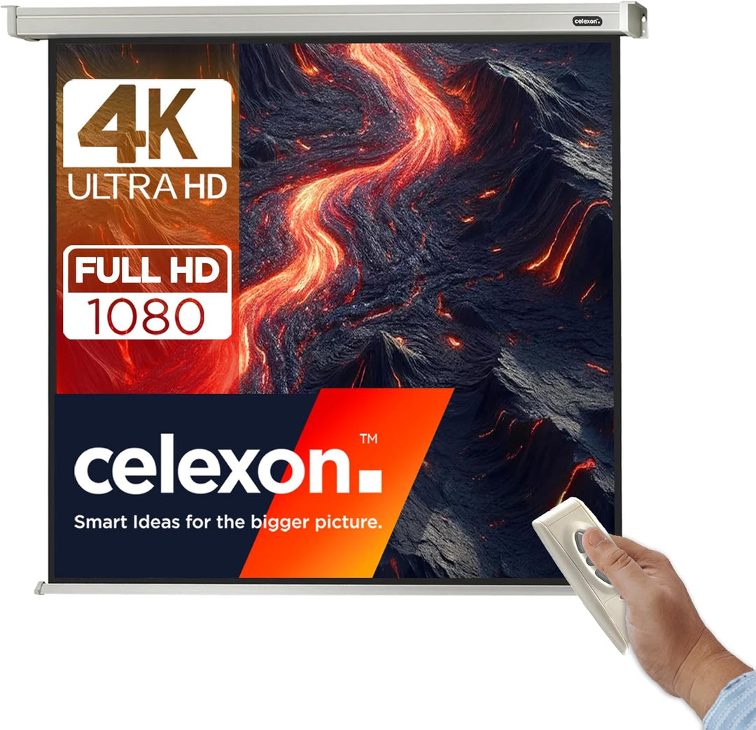 celexon Professional Motor-Leinwand 65" | 120x120 cm 1:1 | elektrische 4K,Full-HD Beamer-Leinwand fü
