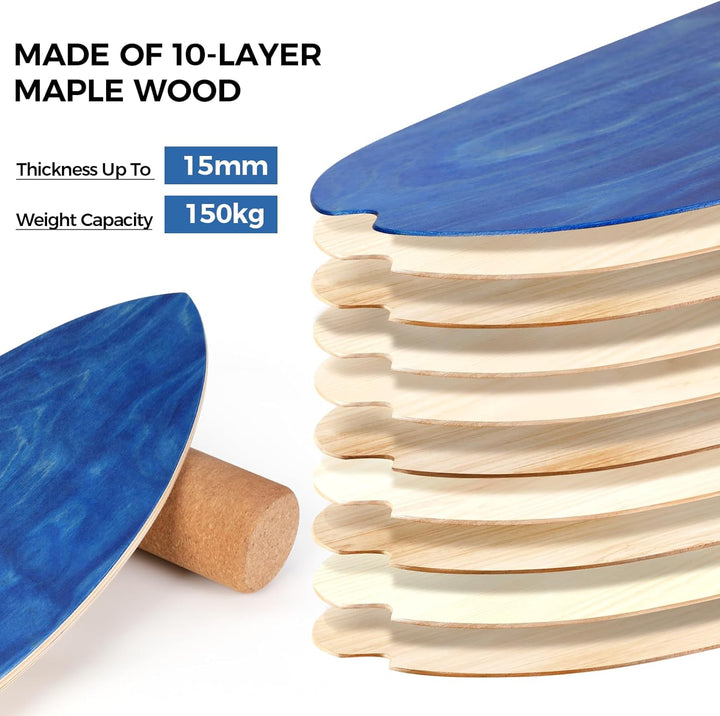 Cowiewie Balance Board, 15mm Dickes BalanceBoard + 10mm Korkrolle, Balance-Board Maximale Belastung
