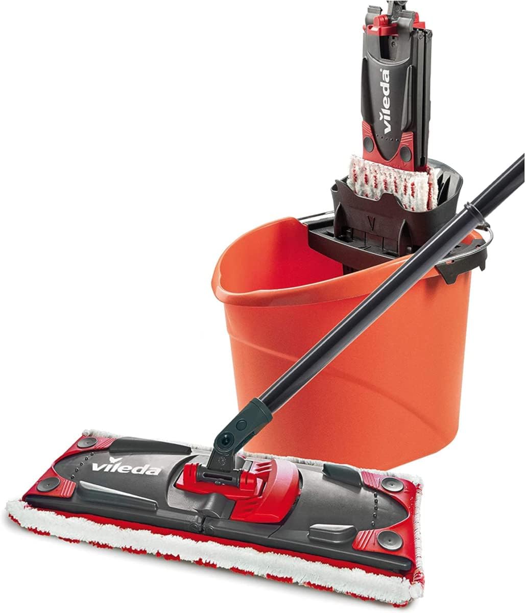 Vileda ULTRAMAX 2in1 Bodenwischer Komplett Set, Wischmopp mit Stiel, Mikrofaser-Bezug und Eimer mit
