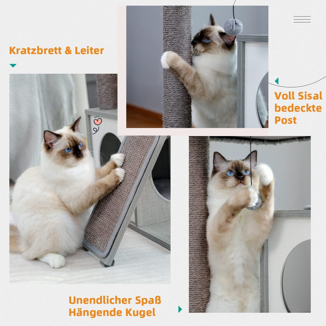 PETEPELA Moderne Holz Kratzbaum 93cm Katzenbaum Sisal Katzenkratzbäume Kätzchen Möbel mit Katzenhöhl