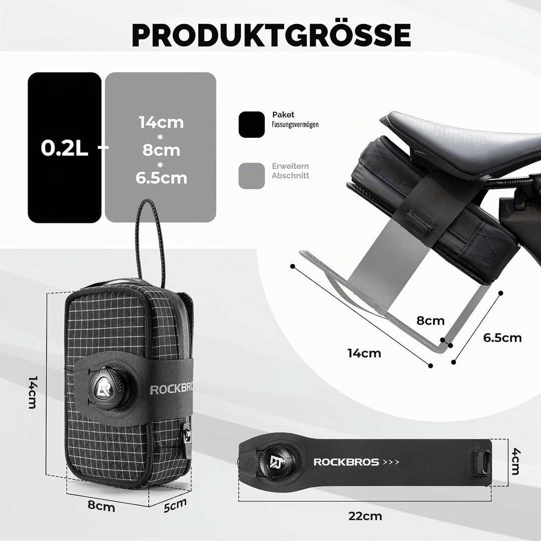 ROCKBROS Fahrrad Satteltaschen Fahrradsatteltasche mit Drehverschluss System, Wasserabweisend und Re