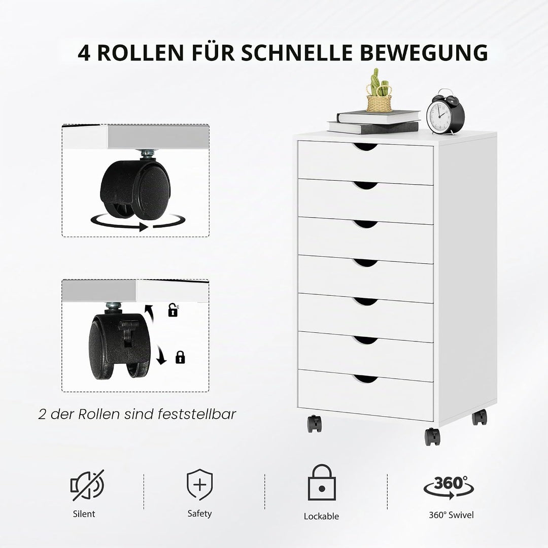 sogesfurniture Aktenschrank, Rollcontainer mit 7 Schubladen, Büroschrank, Schubladenschrank, Kommode