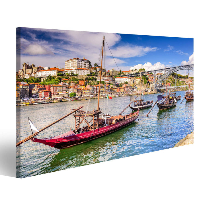 Bild Bilder auf Leinwand Douro River in Porto Portugal Wandbild Poster Leinwandbild RMU 100x57cm, 10