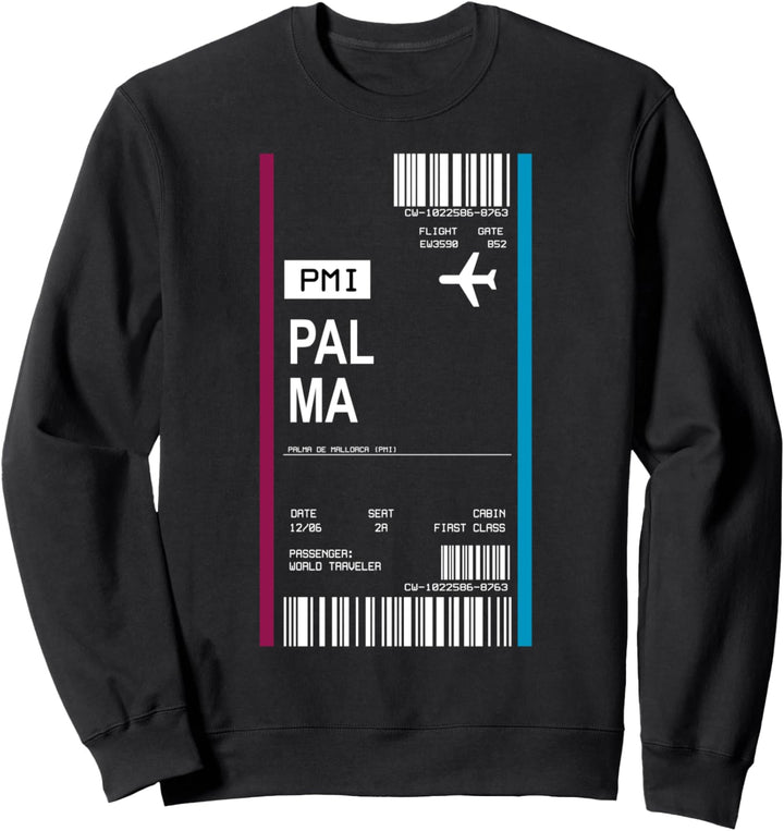 Bordkarte Flugticket Palma Mallorca Flughafen Passagier Sweatshirt