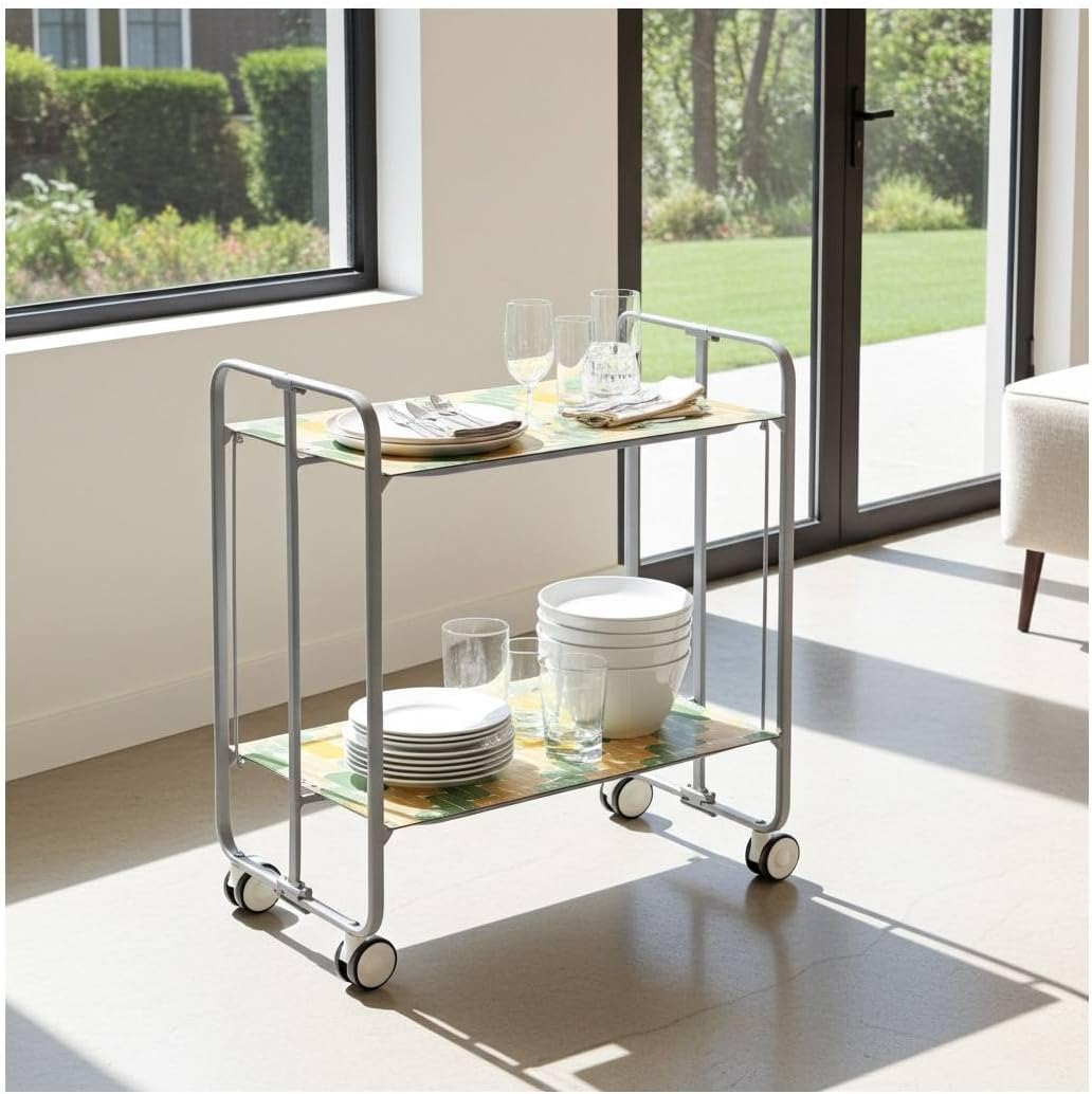 DON HIERRO - Servierwagen, klappbar, 2 Böden, grauem Rahmen. BAUHAUS-90, 90