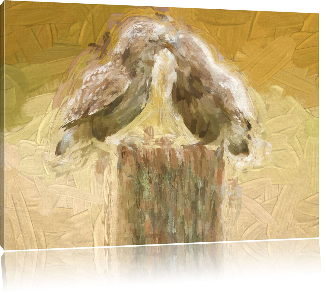 Pixxprint Küssende Eulen Kunst als Leinwandbild/Grösse: 100x70 / Wandbild/Kunstdruck/fertig bespannt