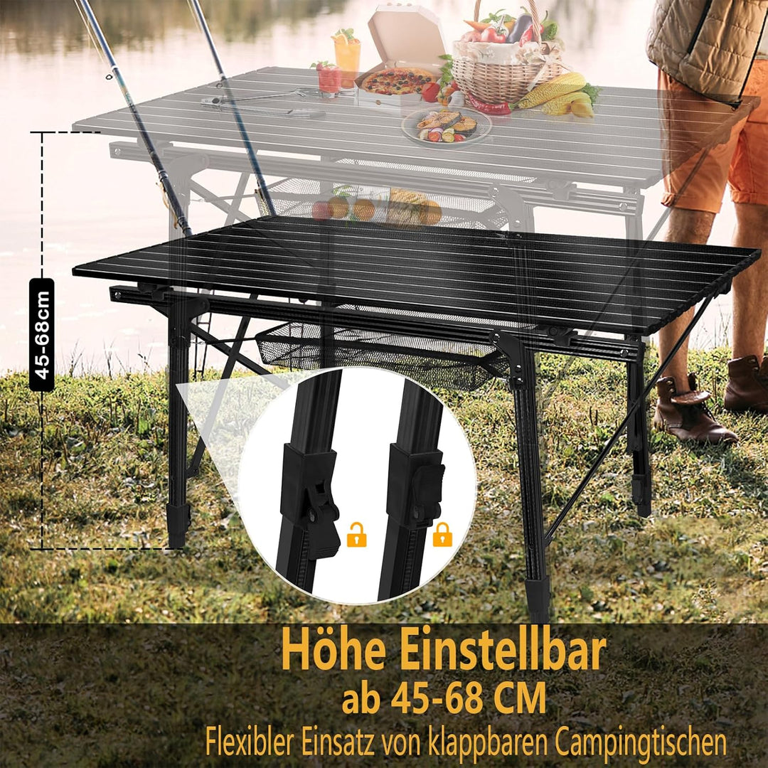 Alu Campingtisch Faltbar Höhenverstellbar Klapptisch 90 x 52 cm Falttisch mit Netzbeutel und Trageta