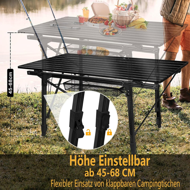 Alu Campingtisch Faltbar Höhenverstellbar Klapptisch 90 x 52 cm Falttisch mit Netzbeutel und Trageta