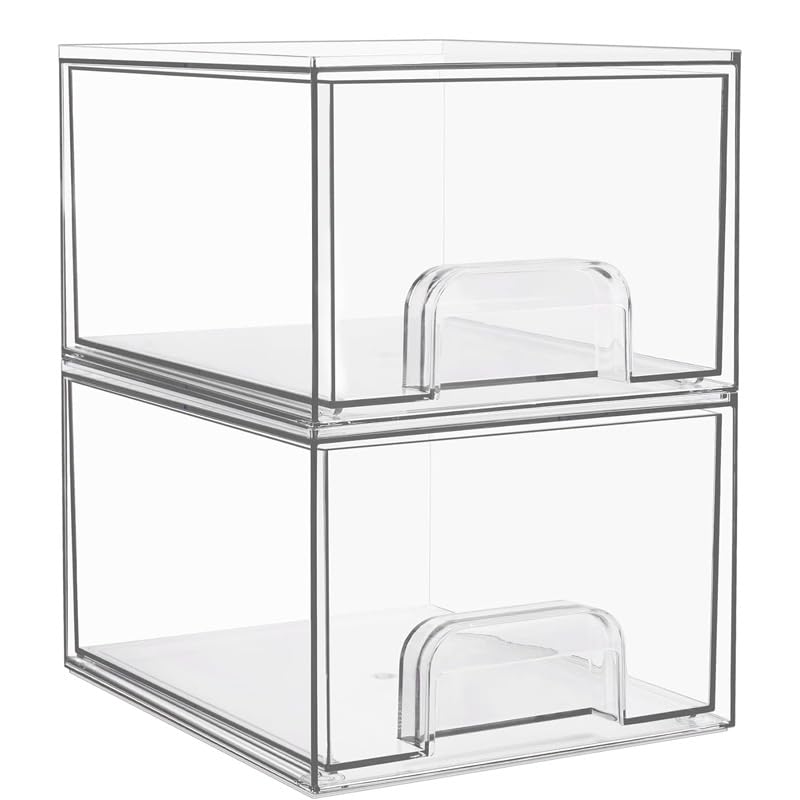 2 Stück Schubladen Organizer,Stapelbare Aufbewahrungsschubladen,Transparent Badezimmer Organizer,Acr
