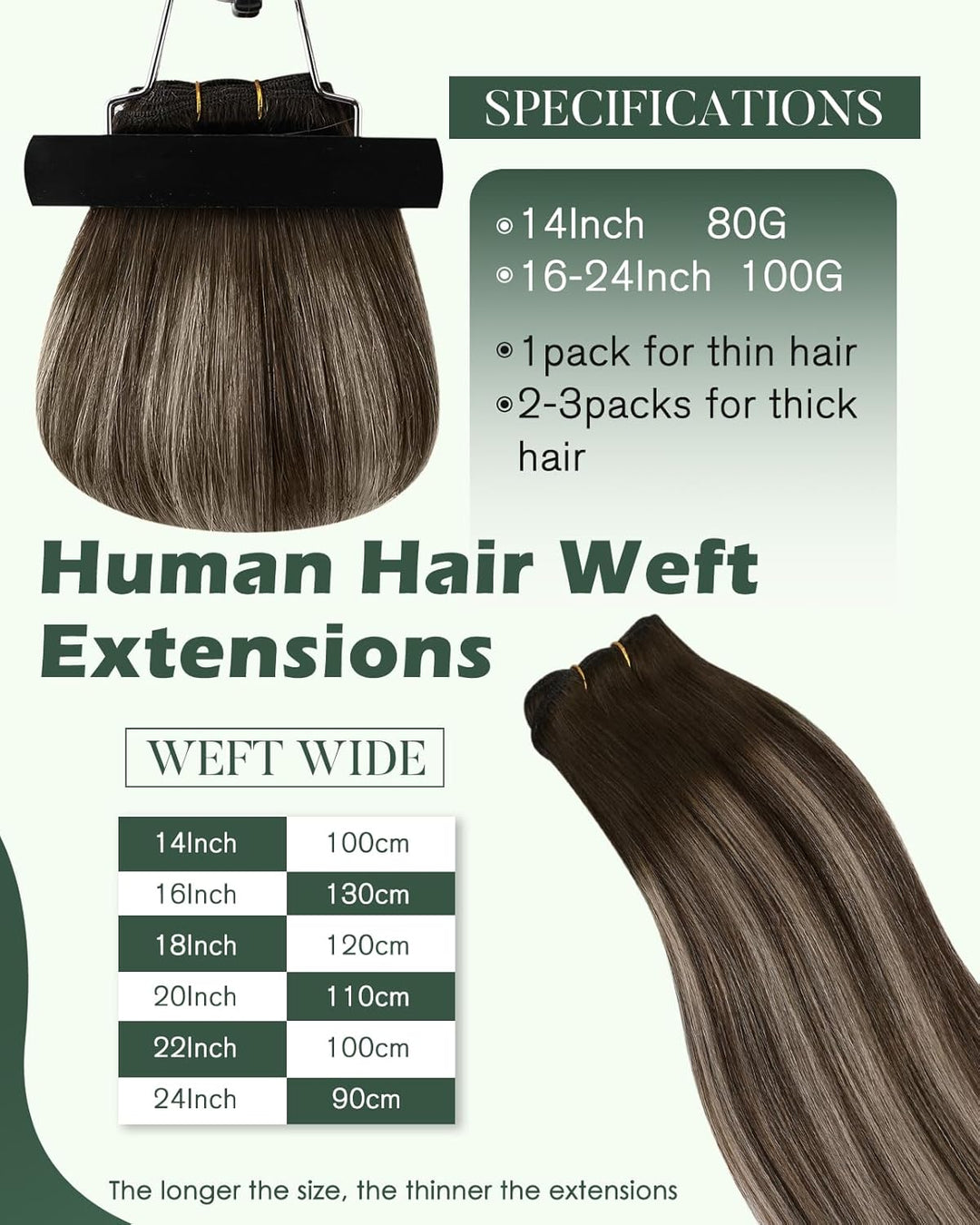 Ugeat Lang Echthaar Extensions Tressen 55cm Balayage Braun Haartressen Echthaar Extensions Ombre Dun