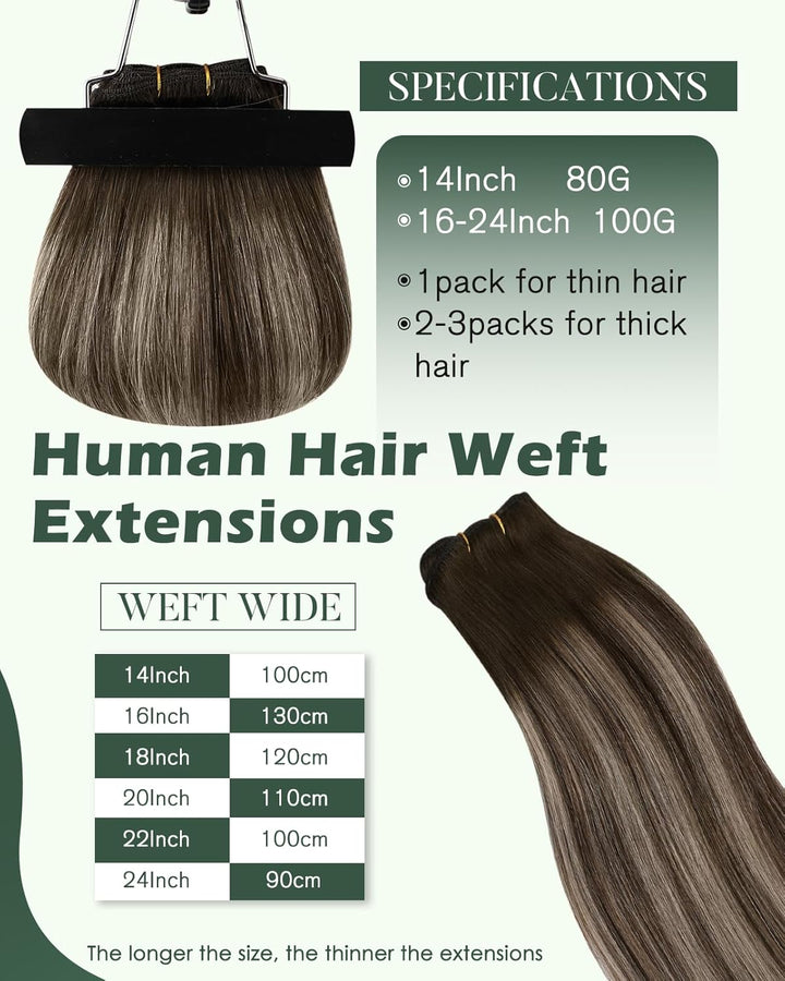 Ugeat Lang Echthaar Extensions Tressen 55cm Balayage Braun Haartressen Echthaar Extensions Ombre Dun
