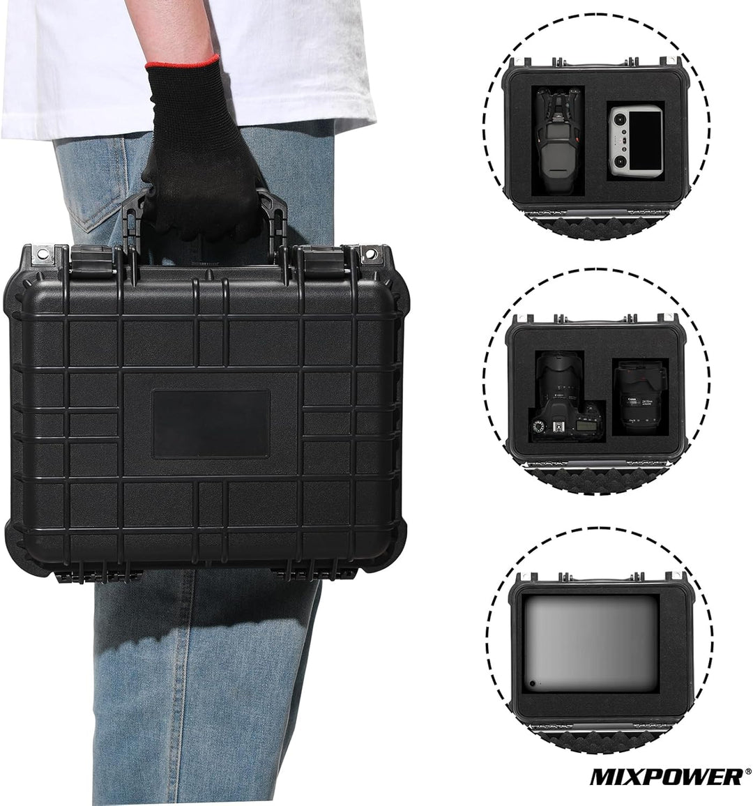 MIXPOWER Wasserdichte Kunststoff-Werkzeugkiste mit Schaumstoff, 34 x 29,5 x 15,2 cm, IP67 abschliess