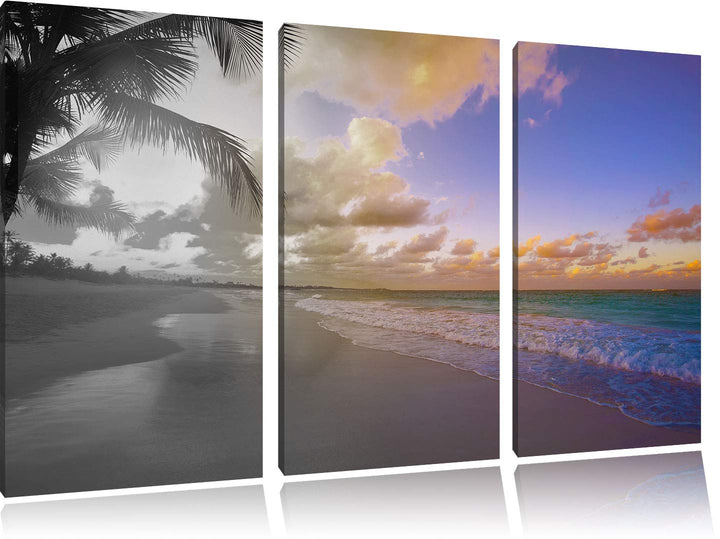 erholsamer Spaziergang am Strand schwarz/weiss 3-Teiler Leinwandbild 120x80 Bild auf Leinwand, XXL r