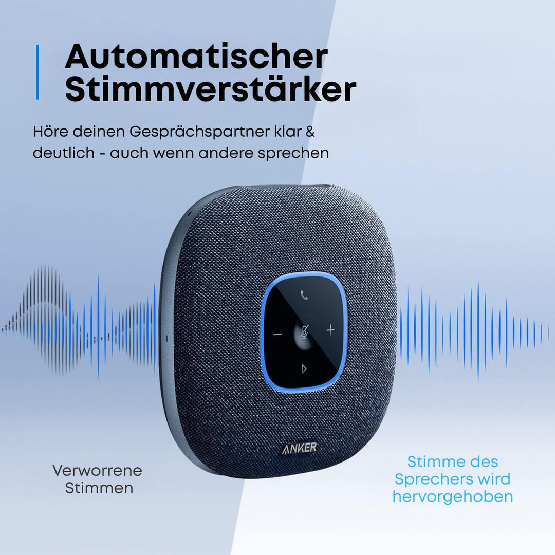 Anker PowerConf S3 Bluetooth Konferenzlautsprecher, 6 Mikrofone, smarte Tonaufnahme, 24 Std Akku, So