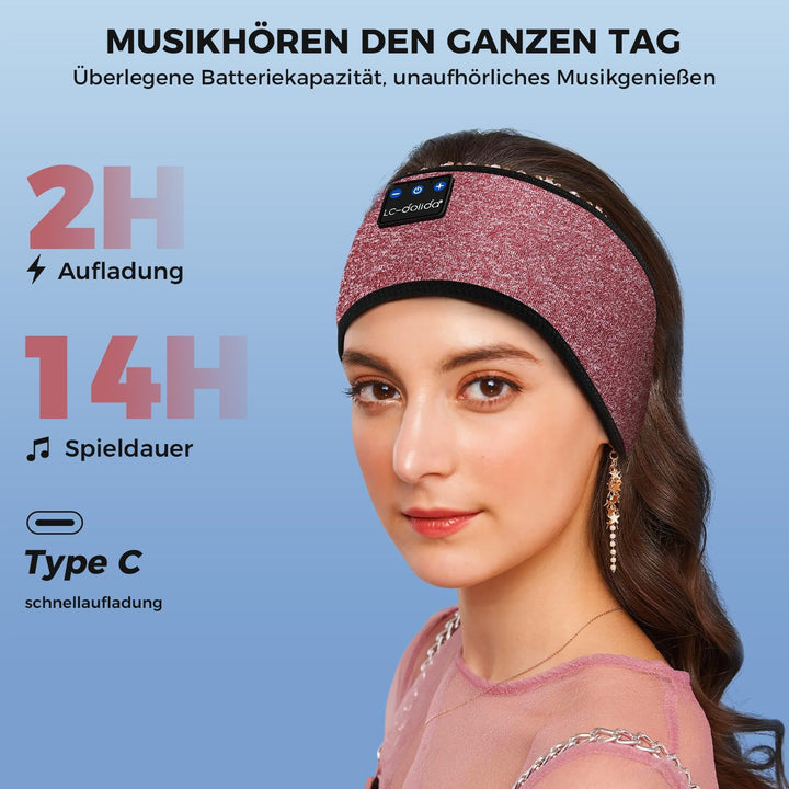 LC-dolida Schlafkopfhörer Bluetooth, LC-dolida Schlaf Kopfhörer zum Schlafen Bluetooth Sport Stirnba