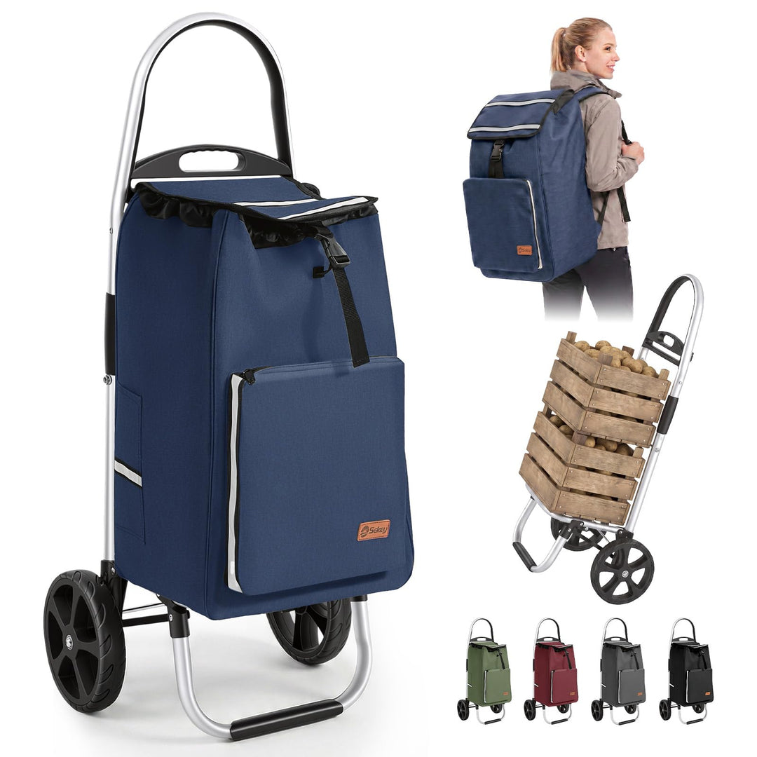 Sekey Einkaufstrolley klappbar, 3-in-1 Einkaufswagen (Trolley, Sackkarre & Rucksack), mit leichtem A
