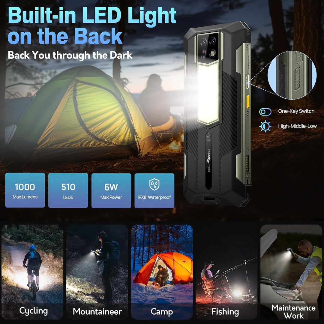 Ulefone Armor 24 Outdoor Handy 22000mAh mit 1000 Lumen Taschenlampe, 24GB + 256GB/2TB SD 64MP+64MP+1