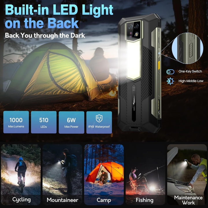 Ulefone Armor 24 Outdoor Handy 22000mAh mit 1000 Lumen Taschenlampe, 24GB + 256GB/2TB SD 64MP+64MP+1