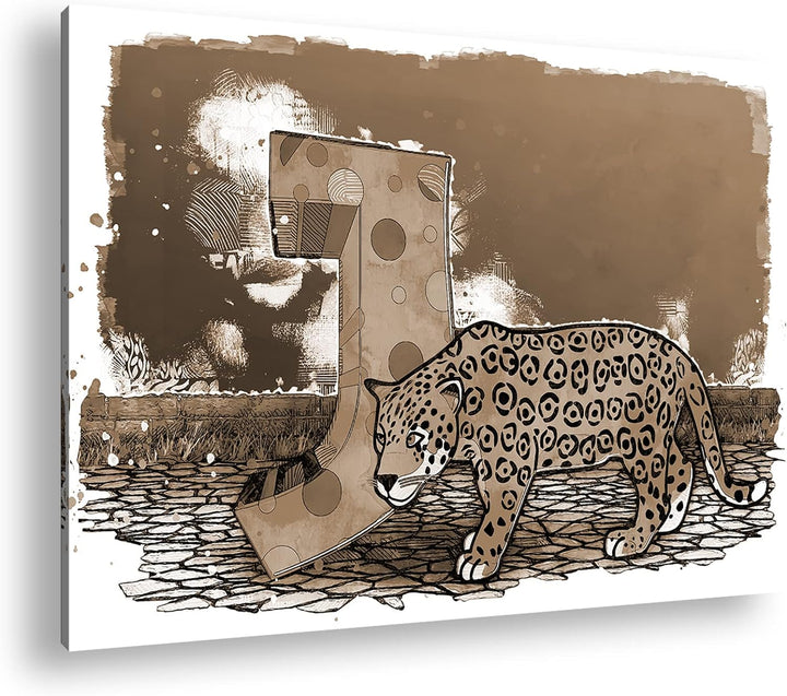 deyoli J wie Jaguar Format: 80x60 Effekt: Sepia als Leinwandbild, Motiv fertig gerahmt auf Echtholzr
