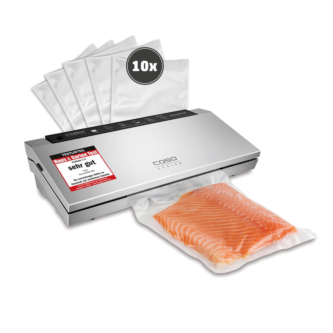 CASO 1385 GourmetVAC 280 - Vakuumierer - doppelte Schweissnaht - Kolbenpumpe (15L/min) und kraftvoll