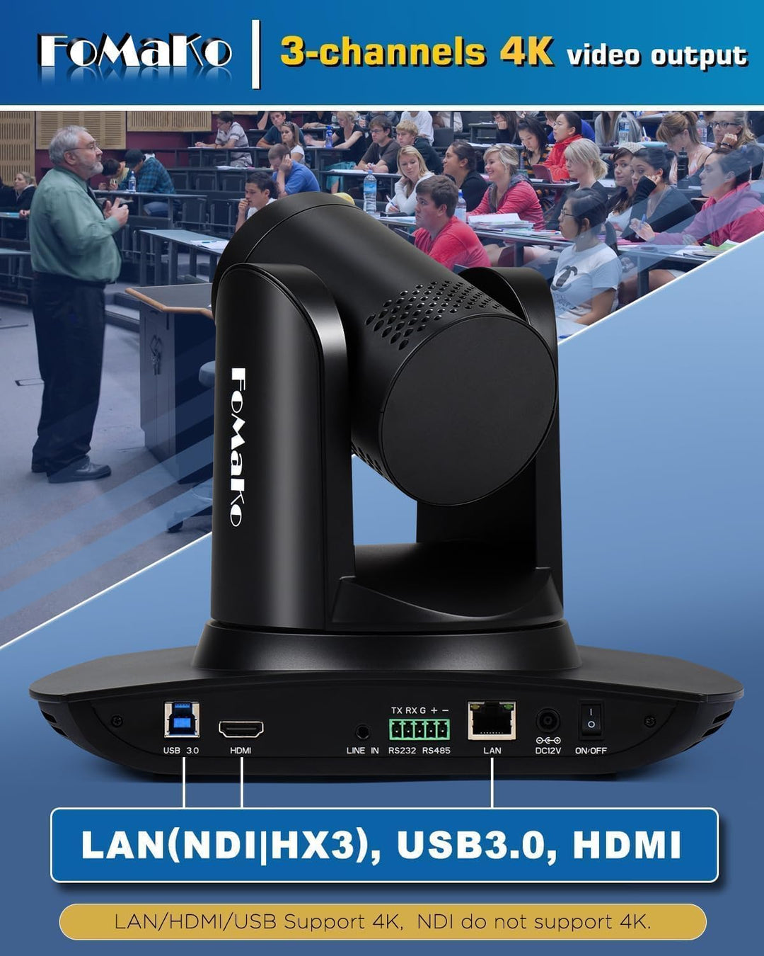 FoMaKo 4K PTZ NDI Kamera Set mit NDI PTZ Controller, NDI HX3 KI-Tracking 20x Optischer Zoom, mit HDM