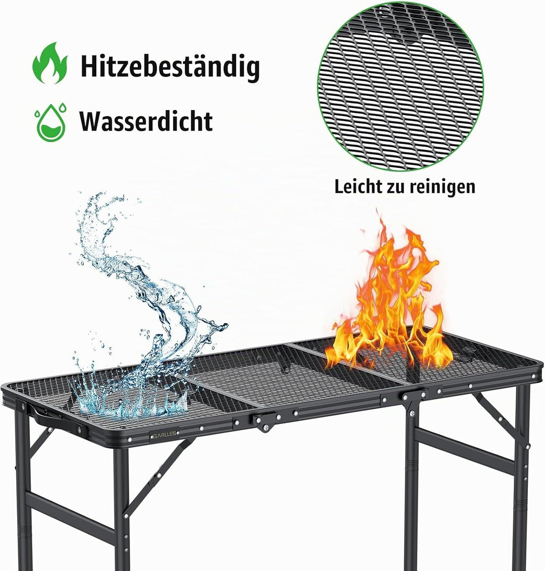 GARLLEN Grilltisch klappbar, 90x40cm &amp; 3 Höhenverstellbar(27/51/75cm), Leicht und Tragbar, Klapptisc