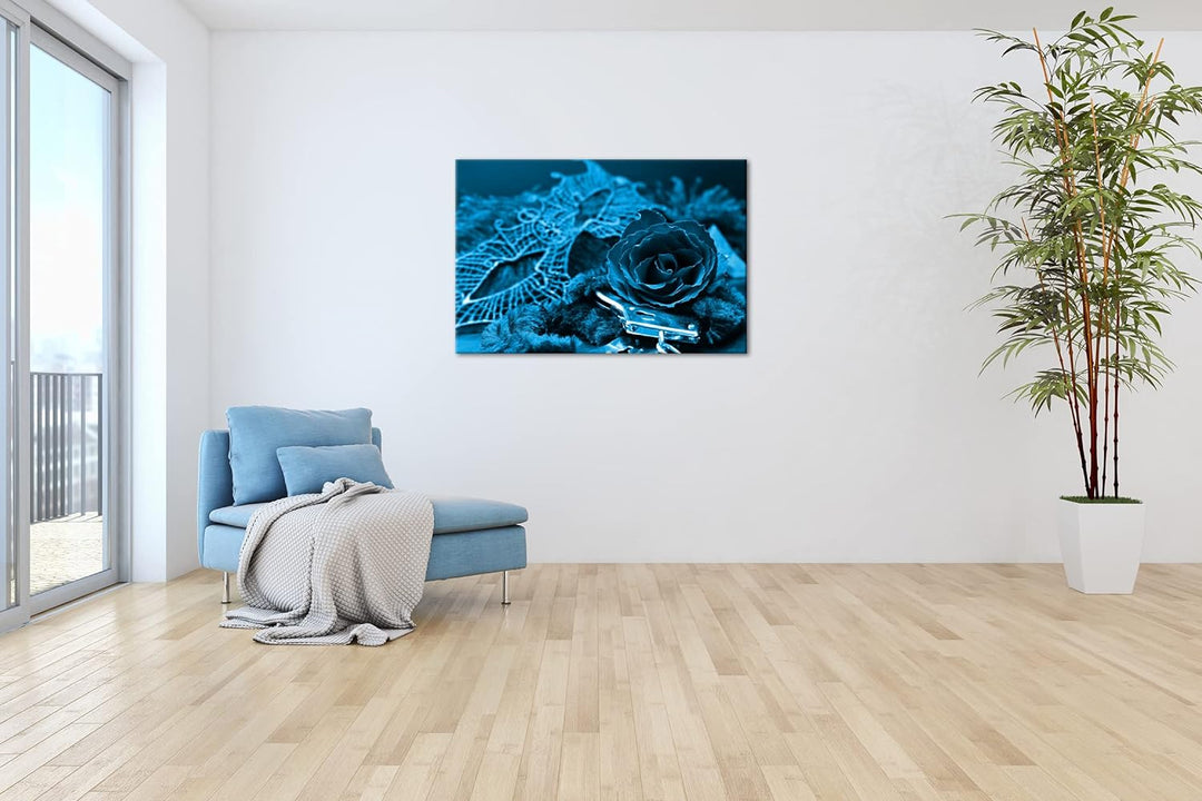 deyoli Handschellen Maske und eine Rose Format: 80x60 Effekt: Monocrome Blau als Leinwand, Motiv fer
