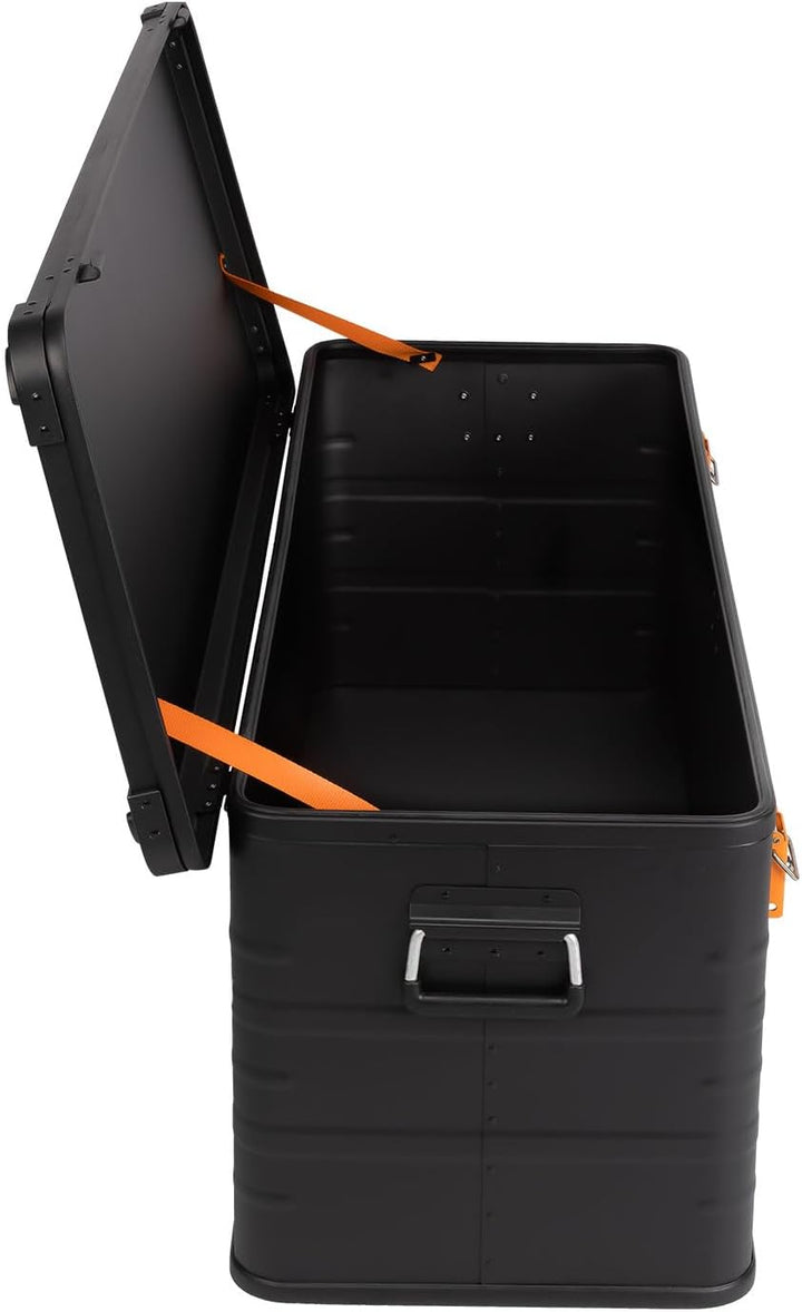 Alubox Alukiste abschliessbar E159B - Premium Aluminium Lagerbox 159 Liter - Deckel mit Aluminium Dr