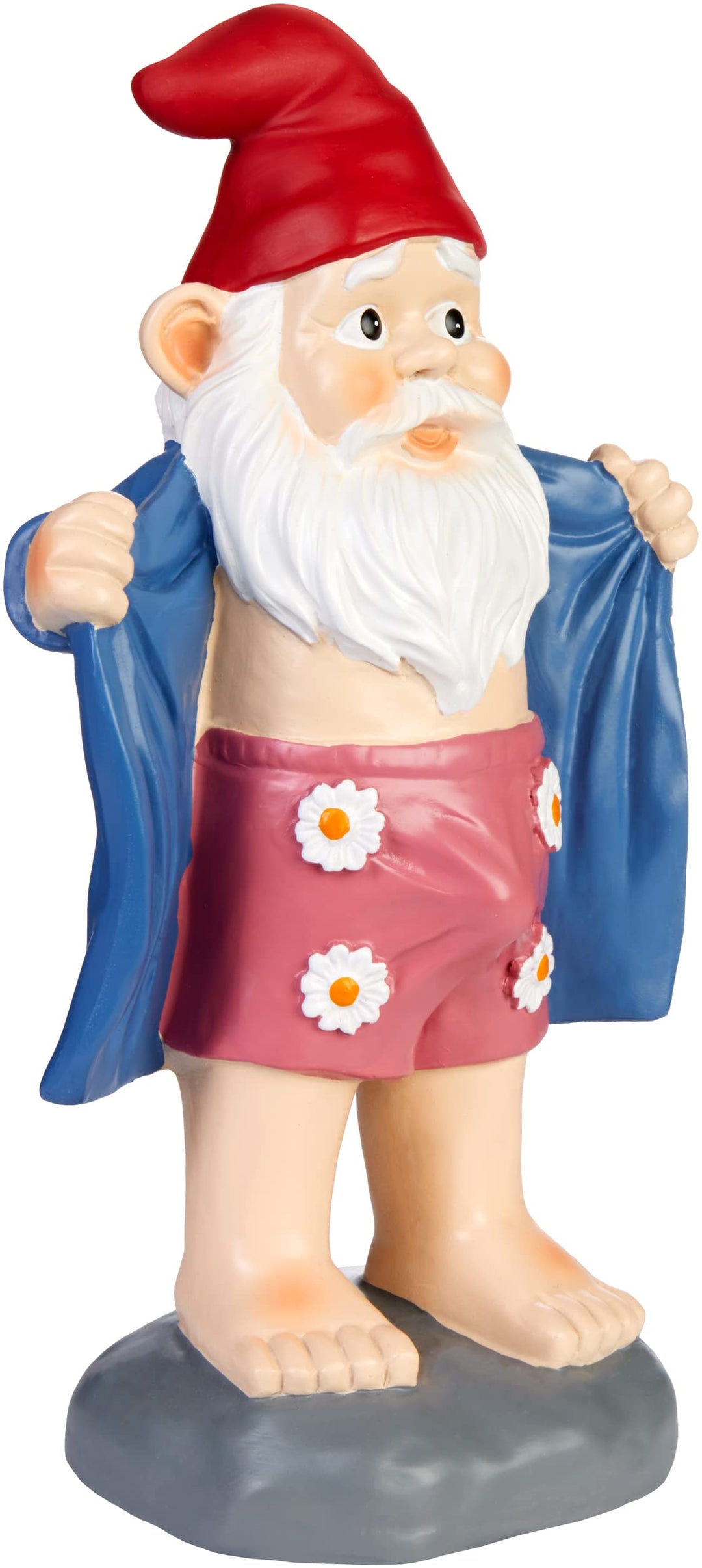 BRUBAKER Gartenzwerg mit Ständer - Perverser Zwerg mit Bademantel und Blümchen Unterhose - Gartenfig