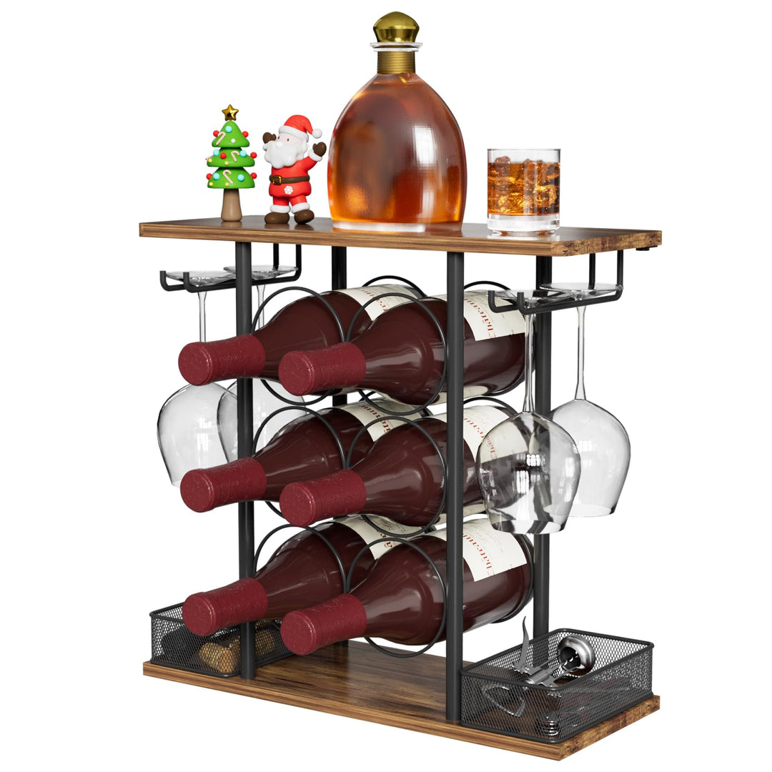 Weinregal für die Tischplatte, geeignet für 6 Weinflaschen und 4 Gläser, freistehendes Regal, zur Au
