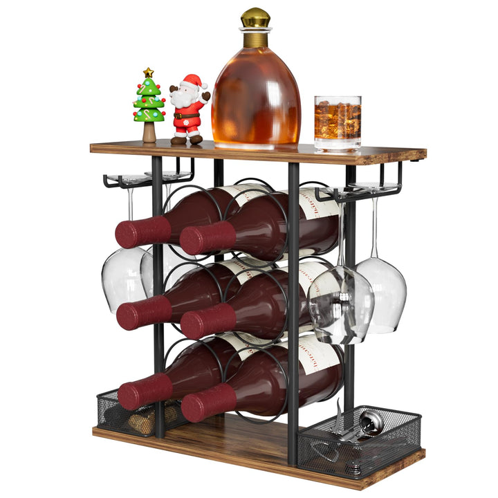 Weinregal für die Tischplatte, geeignet für 6 Weinflaschen und 4 Gläser, freistehendes Regal, zur Au