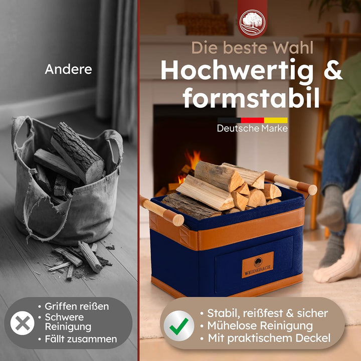 WEIDEBACH® Holzkorb für Kaminholz 35L (erweiterbar auf 50L), Kaminholzkorb dunkelblau schwer belastb