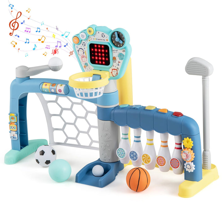 DREAMADE 5-in-1 Multiaktivitätszentrum mit Basketball, Fussball, Bowling, Baseball & Golf, höhenvers