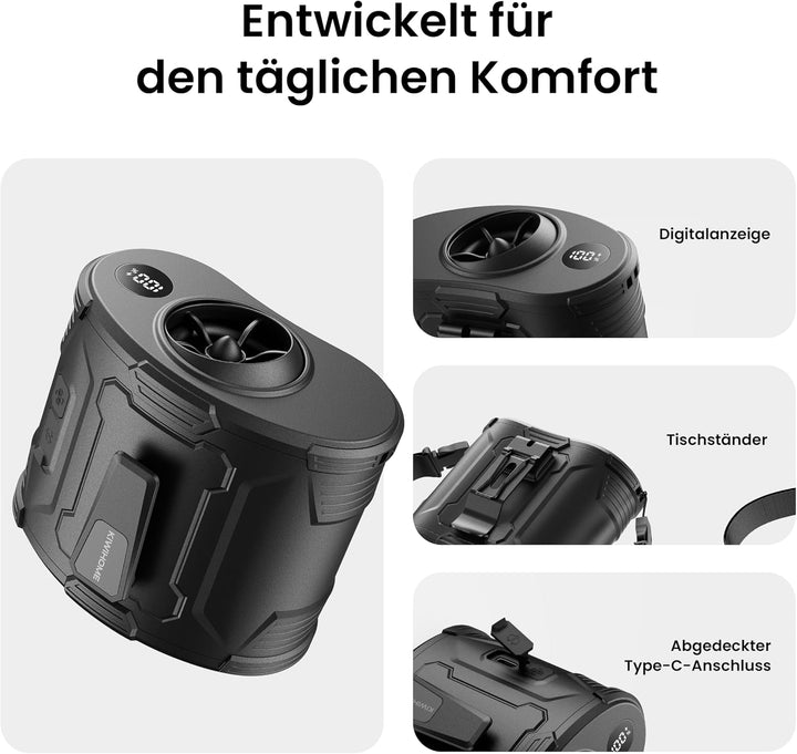 KIWIHOME Tragbarer Taillen-Clip-Ventilator, 360° drehbarer Luftstrom mit 10° vertikaler Anpassung, G