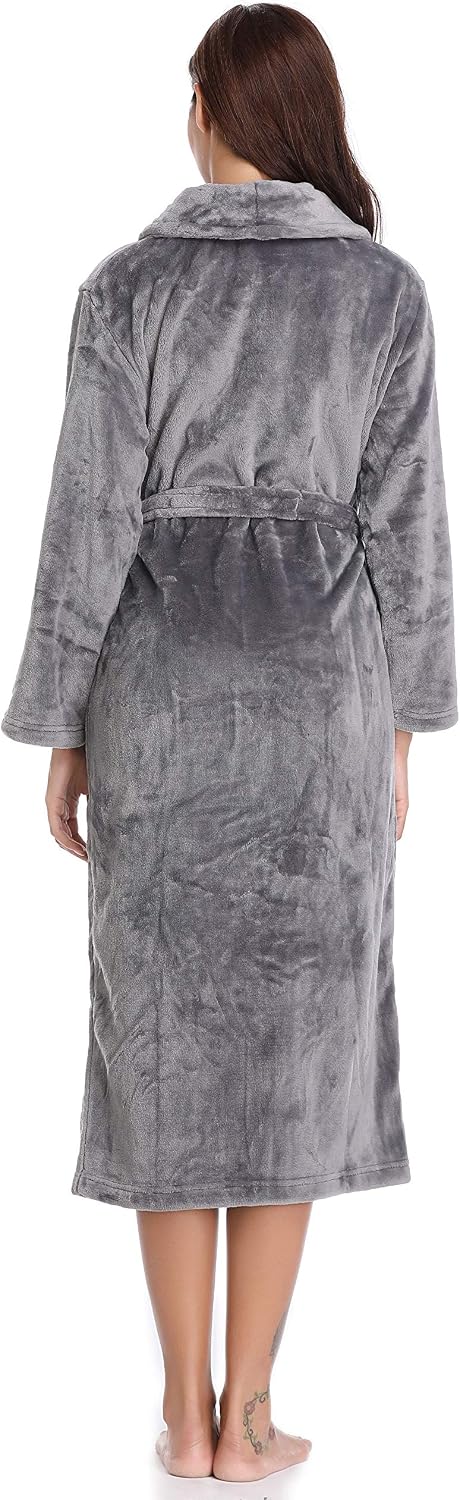 Vlazom Winter Bademantel weicher Flanell Bademantel Damen Saunamantel mit Kapuze Flauschiger Morgenm
