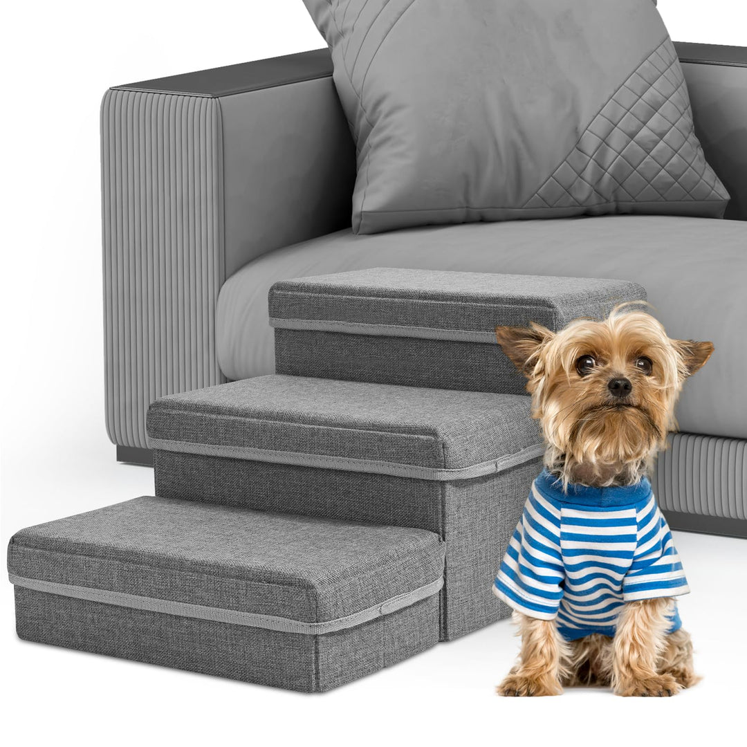 Hundetreppe, Sunowl 3 Stufige Faltbare Haustiertreppe, Extra Breite Hundetreppe Sofa Bett mit Staura